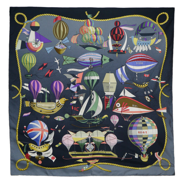 HERMES 大判カレ90スカーフ LES FOLIES DU CIEL（大空の狂気