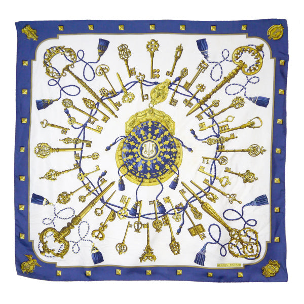 HERMES 大判カレ90スカーフ LES CLES（青系/鍵柄） – Vintage Shop Rococo