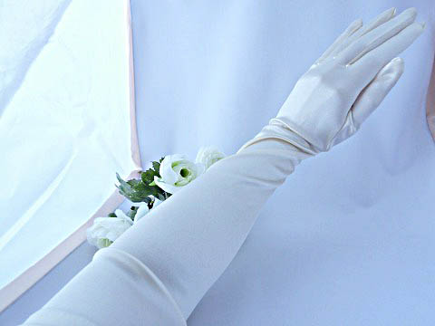 サテングローブ 50cm】ホワイト オフホワイト アイボリー ひじ上