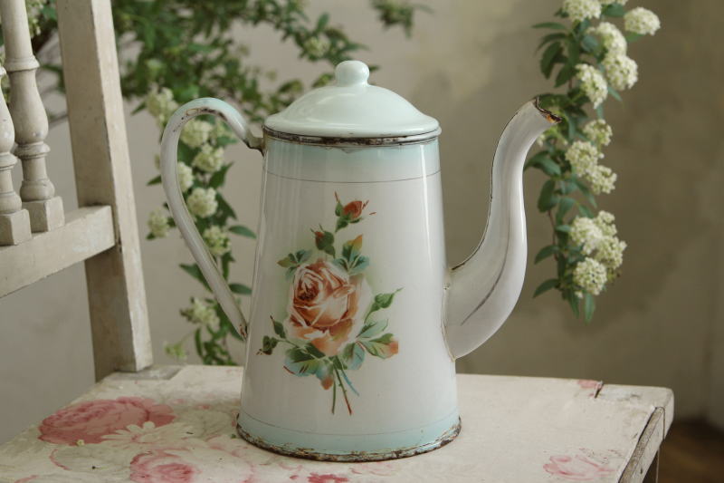 フランスアンティークホーロージャピー社ピンク薔薇とパンジー柄レア