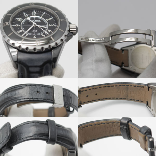 シャネルCHANEL 腕時計 J12 H0680 黒セラミック 33ミリ 革ベルト QZ