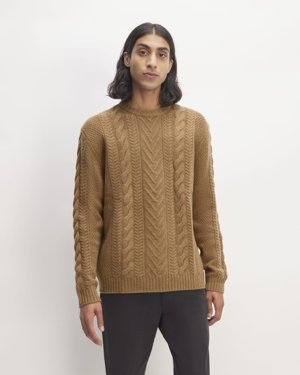 The Felted Merino Cable-Knit Crew | Deep Camel – Everlane
