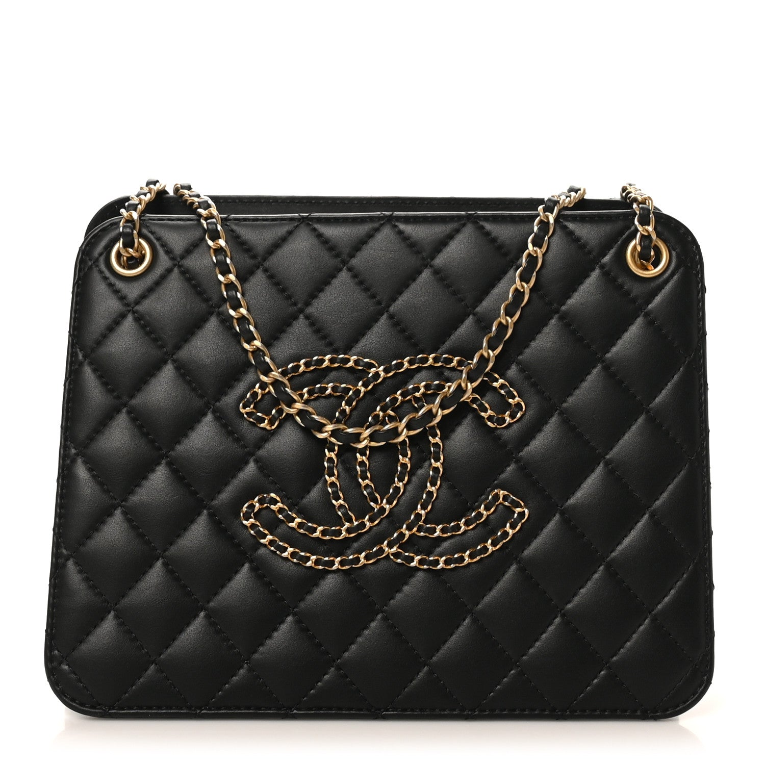 Chanel Calfskin Quilted CC Chain Accordion Tote Black 1815262