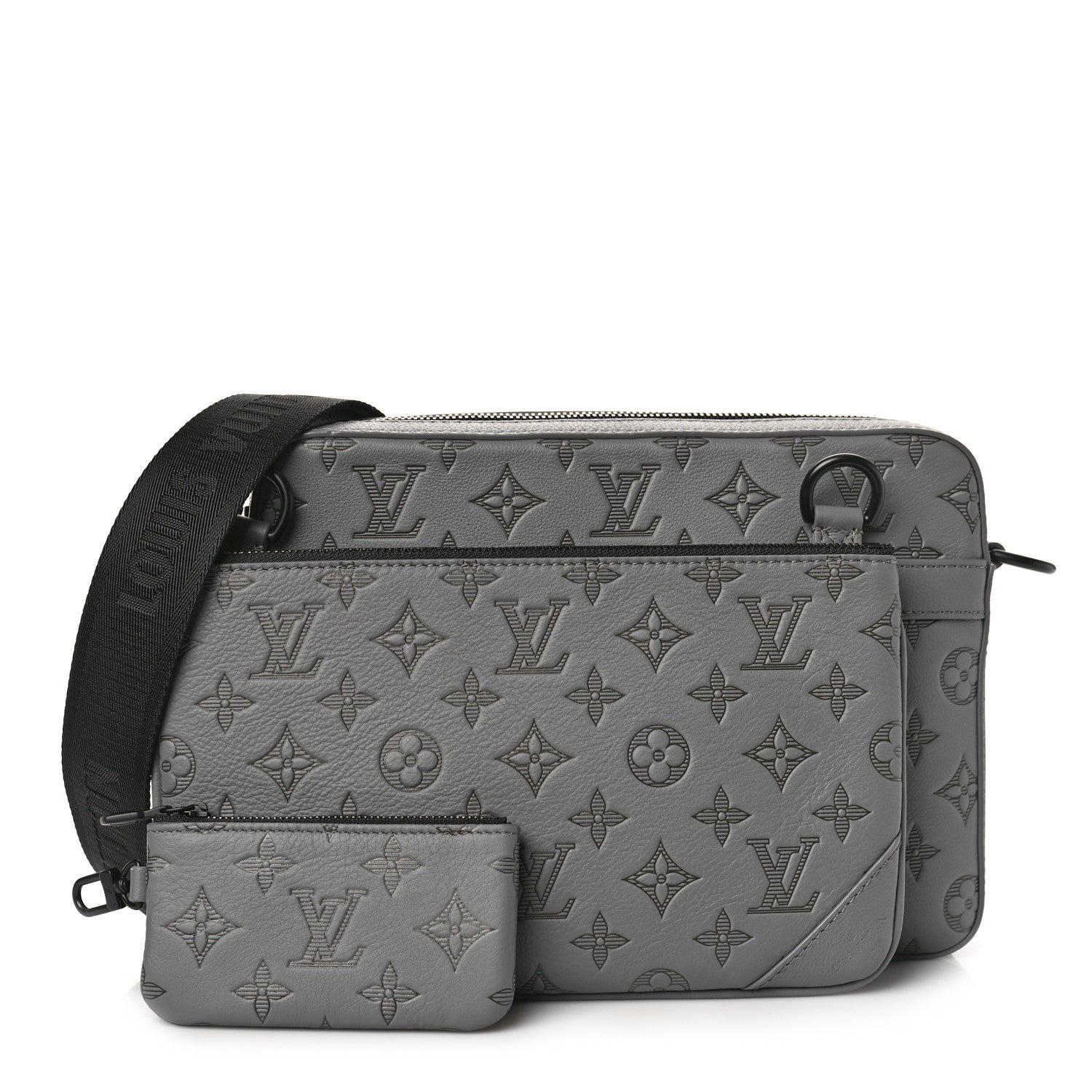 Louis Vuitton Calfskin Monogram Shadow Trio Messenger Anthracite