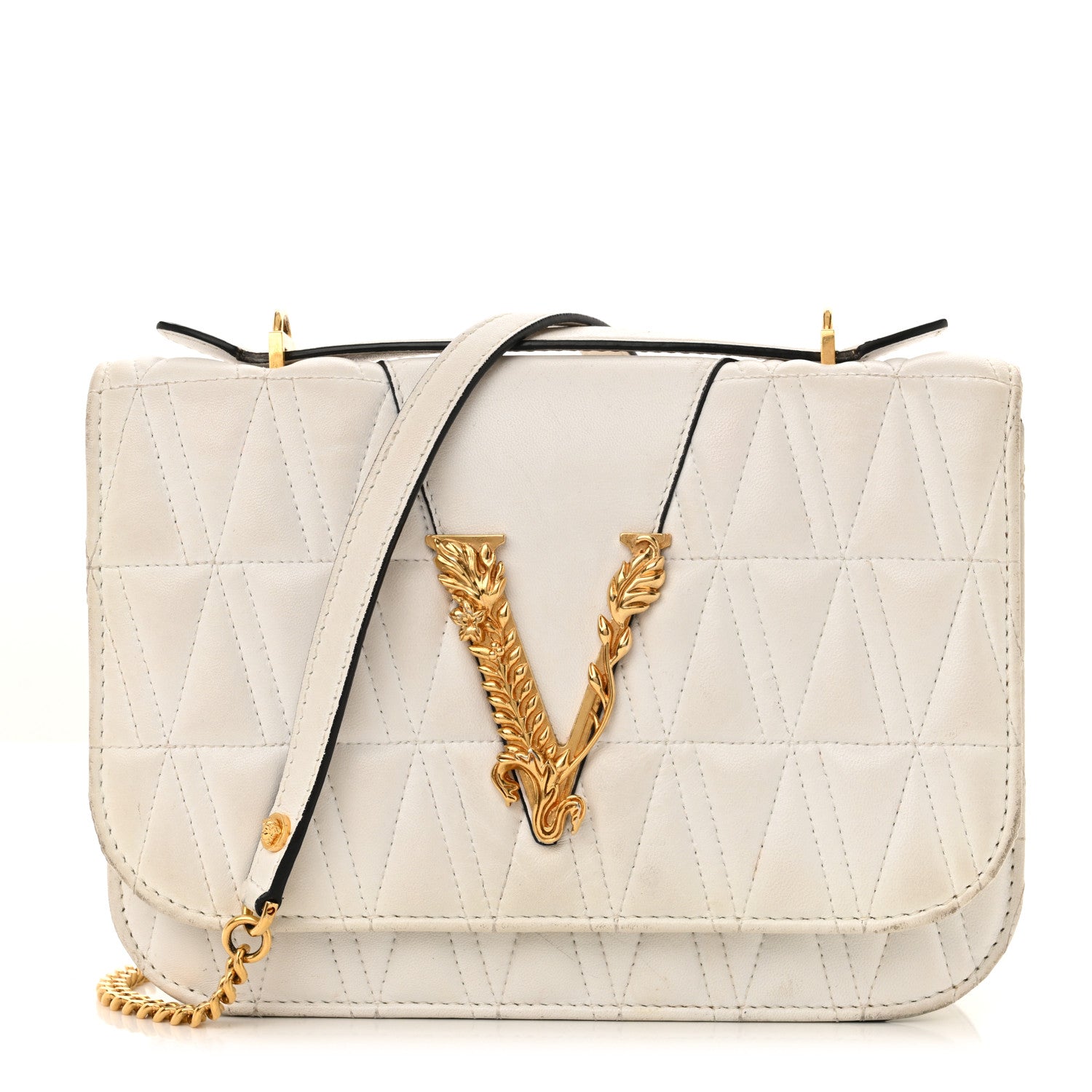 Versace Nappa Quilted Virtus Top Handle Shoulder Bag White 1738275