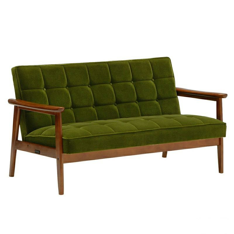 カリモク60 Kチェア2シーターモケットグリーン（ウォールナット色塗装