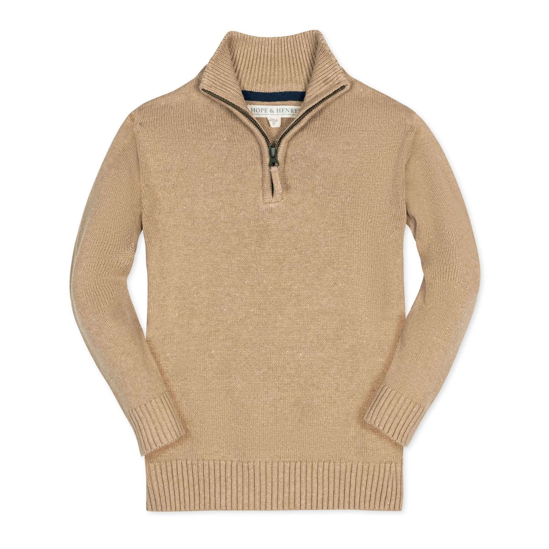 Hope and Henry Organic Half Zip Sweater – Camel Heather w/Flecks