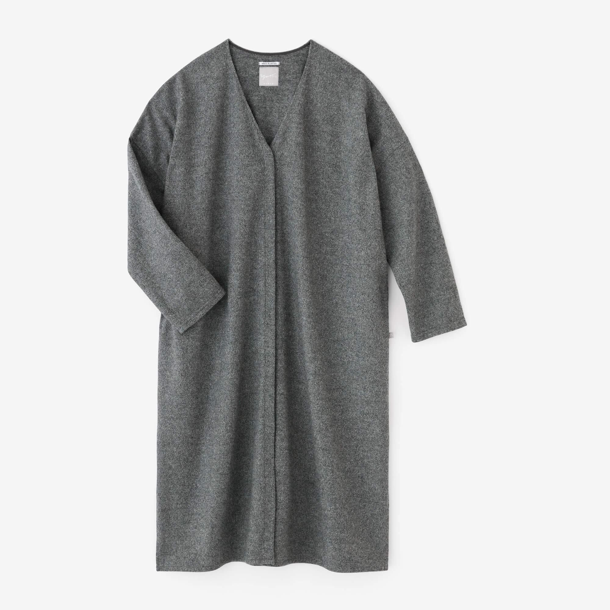 スーパー100'sウール Vネック ライトコート／杢墨（もくずみ）