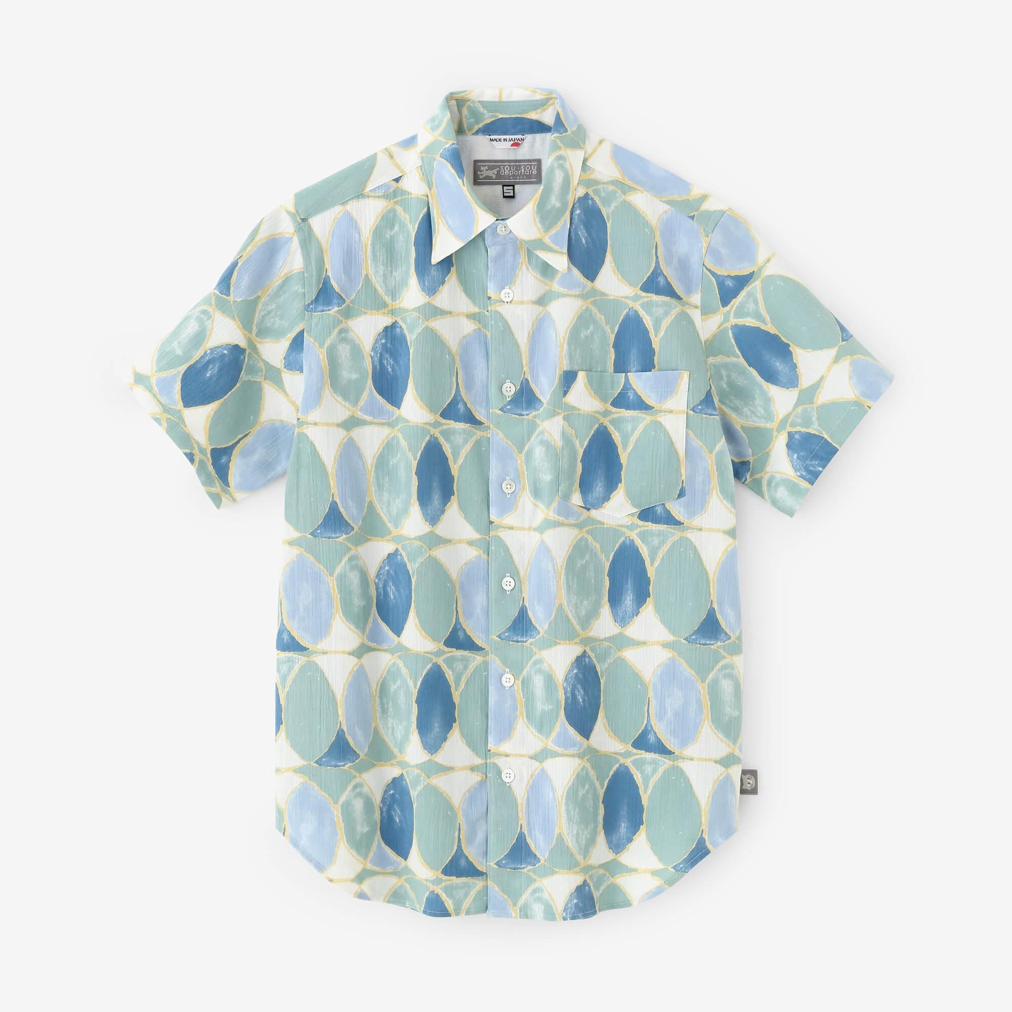 net限定】高島縮 20/20 半袖シャツ／輪（わ）つなぎ 水影（みずかげ）