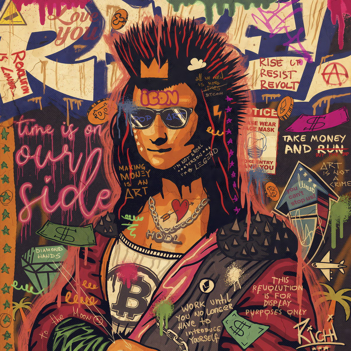 Poster - Punk Mona Lisa Pop Art Poster Graffiti Street Art Bitcoin