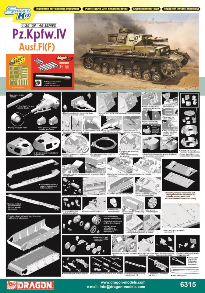 6315 - 1/35 Pz.Kpfw.IV Ausf.F1(F) (Bonus Version) - Dragon Plastic