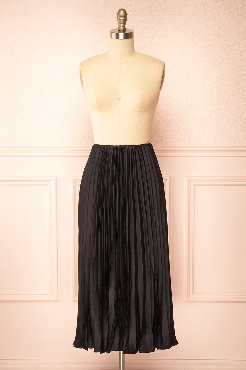 Mirys Black Pleated Satin Midi Skirt | Boutique 1861