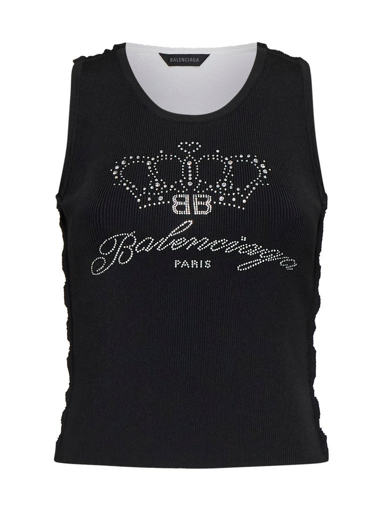Shop Balenciaga Logo Rhinestone Embellished Tank Top on Sale at