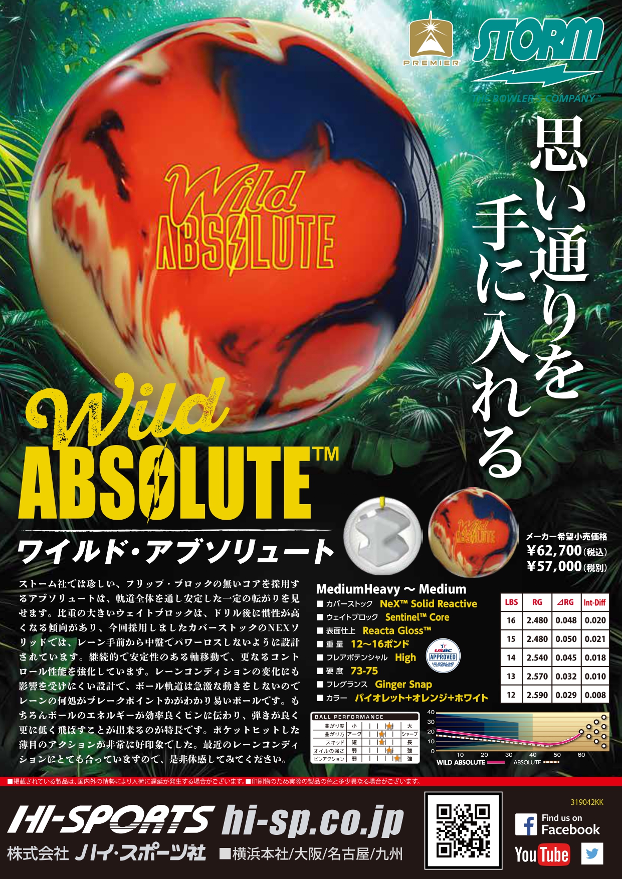 新品】ボウリングボール ワイルドアブソリュート 15ポンド2オンス