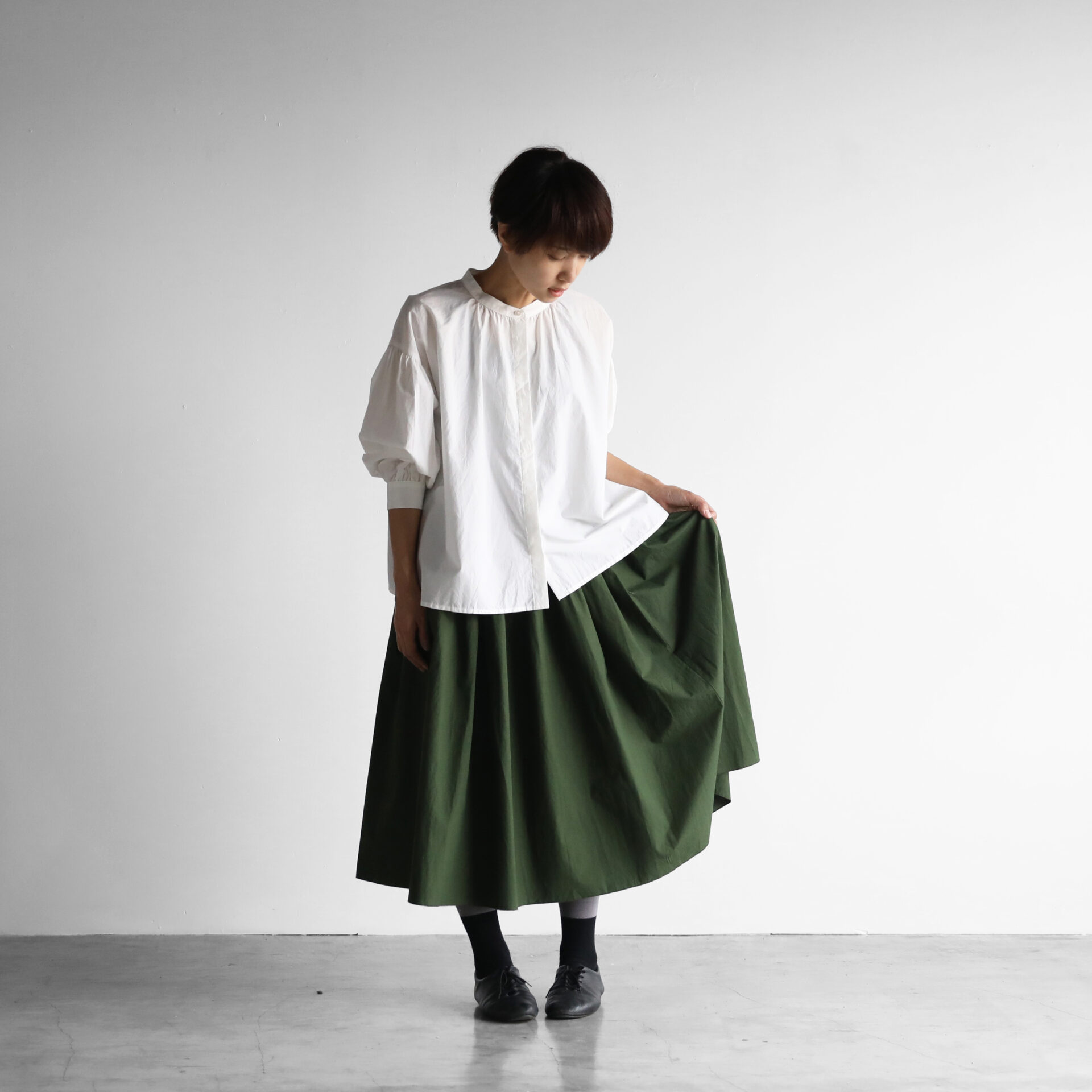 オーガニックコットンロングスカート（エバーグリーン）【レディス