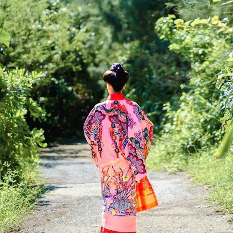 紅型打掛「一越扇面松川菱柄」通販 | つは琉球店