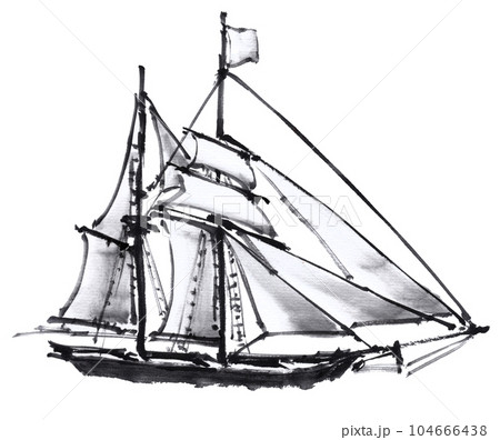 水墨画 「観光船」 水墨画 「観光船」 中国旅行 桂林 「漓江下り