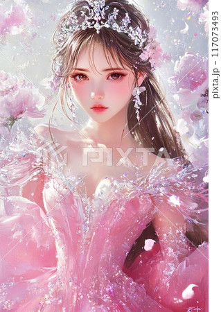 ピンクのドレスを着たプリンセスのイラスト素材 [117073493] - PIXTA