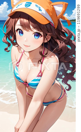 南国ビーチの若い水着女性のイラスト素材 [119691299] - PIXTA