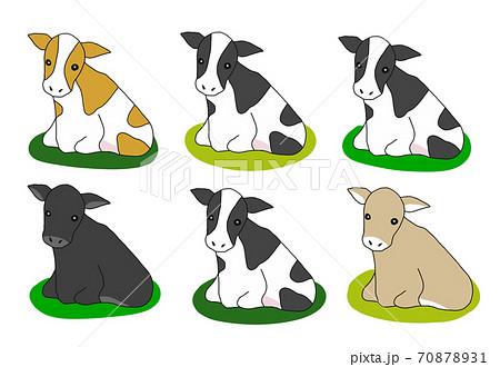 草の上に座る6頭の牛のイラスト素材 [70878931] - PIXTA