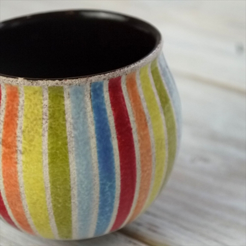 丹波立杭焼/稲右衛門窯/上中剛司/彩色カップ（ストライプ）/Φ8 X H8.5
