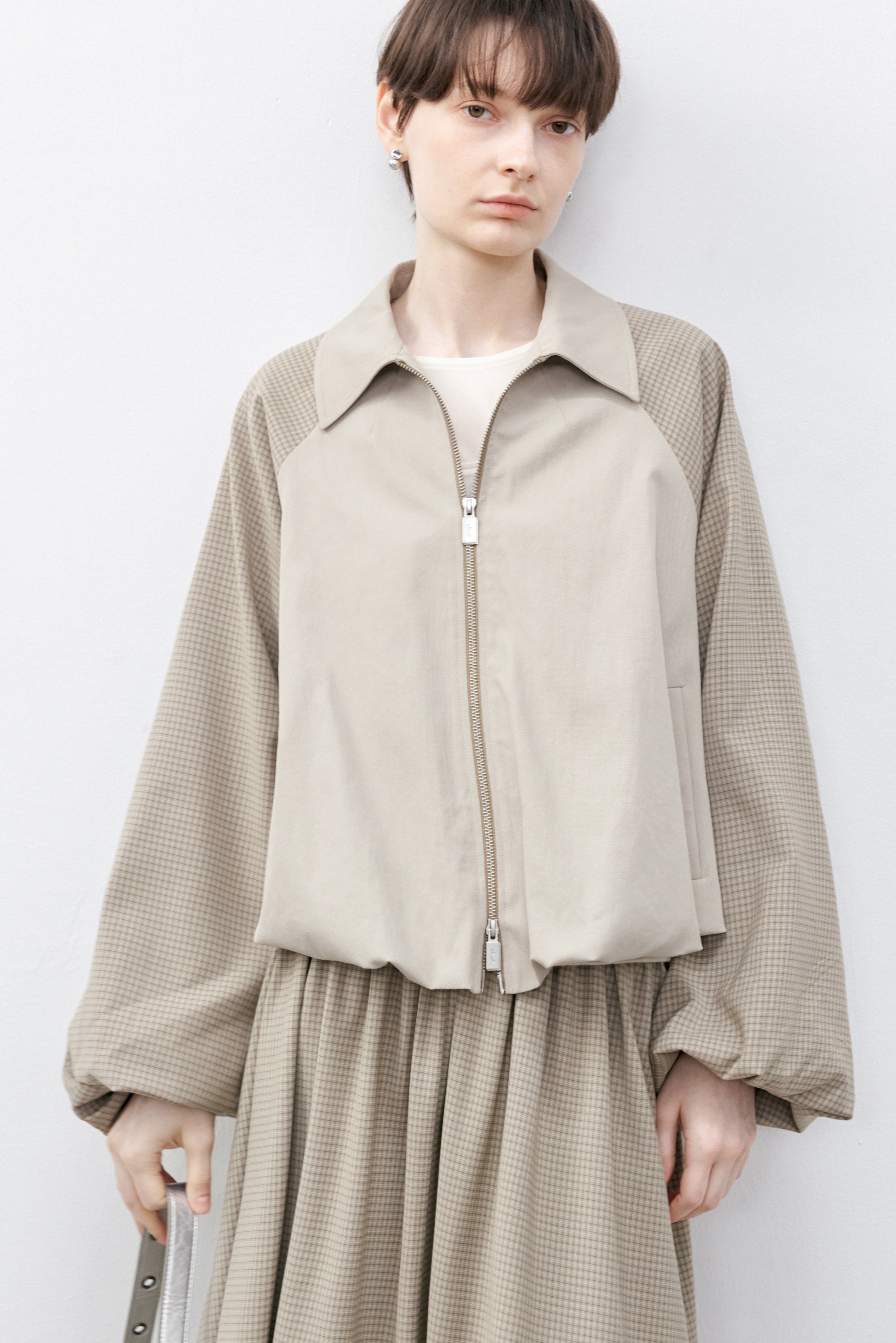 SLEEVE PLAID BALLOON BLOUSON / スリーブチェックバルーンブルゾン