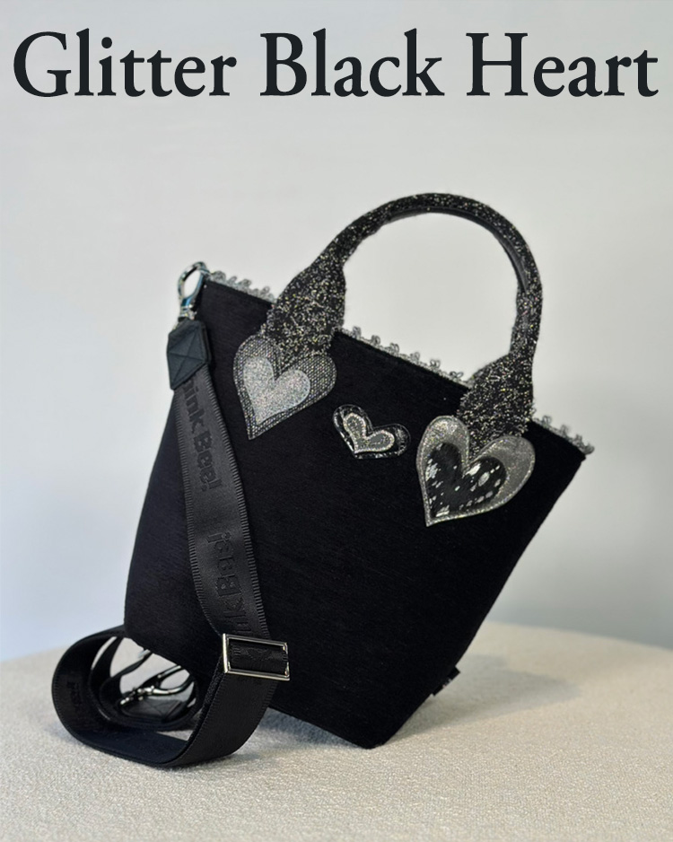 グリッターブラックハート ミニトートバッグ （2ウェイタイプ