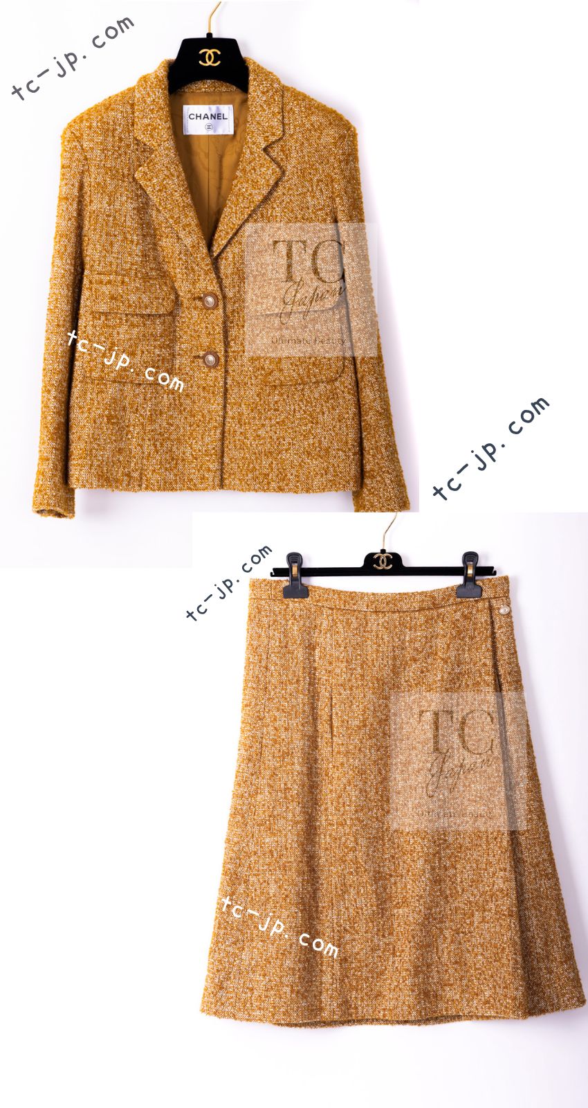 シャネル ジャケット スーツ CHANEL イエロー ブラウン ウール