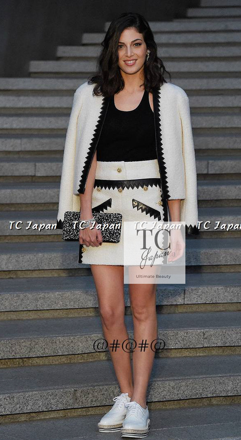シャネル スカート CHANEL クリーム ブラック ウール ツイード 15PF