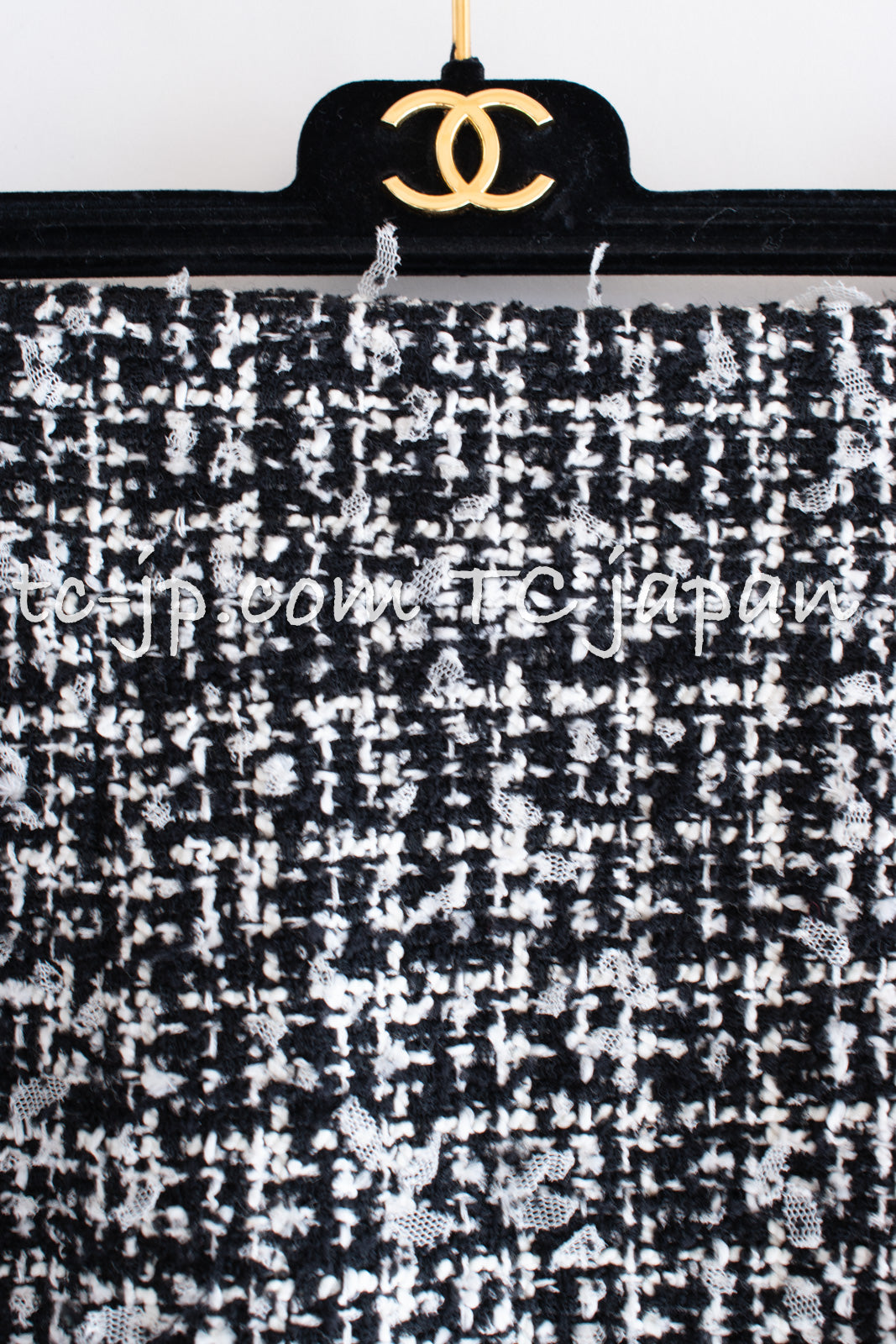 シャネル ブラック ホワイト ウール コットン ツイード スカート