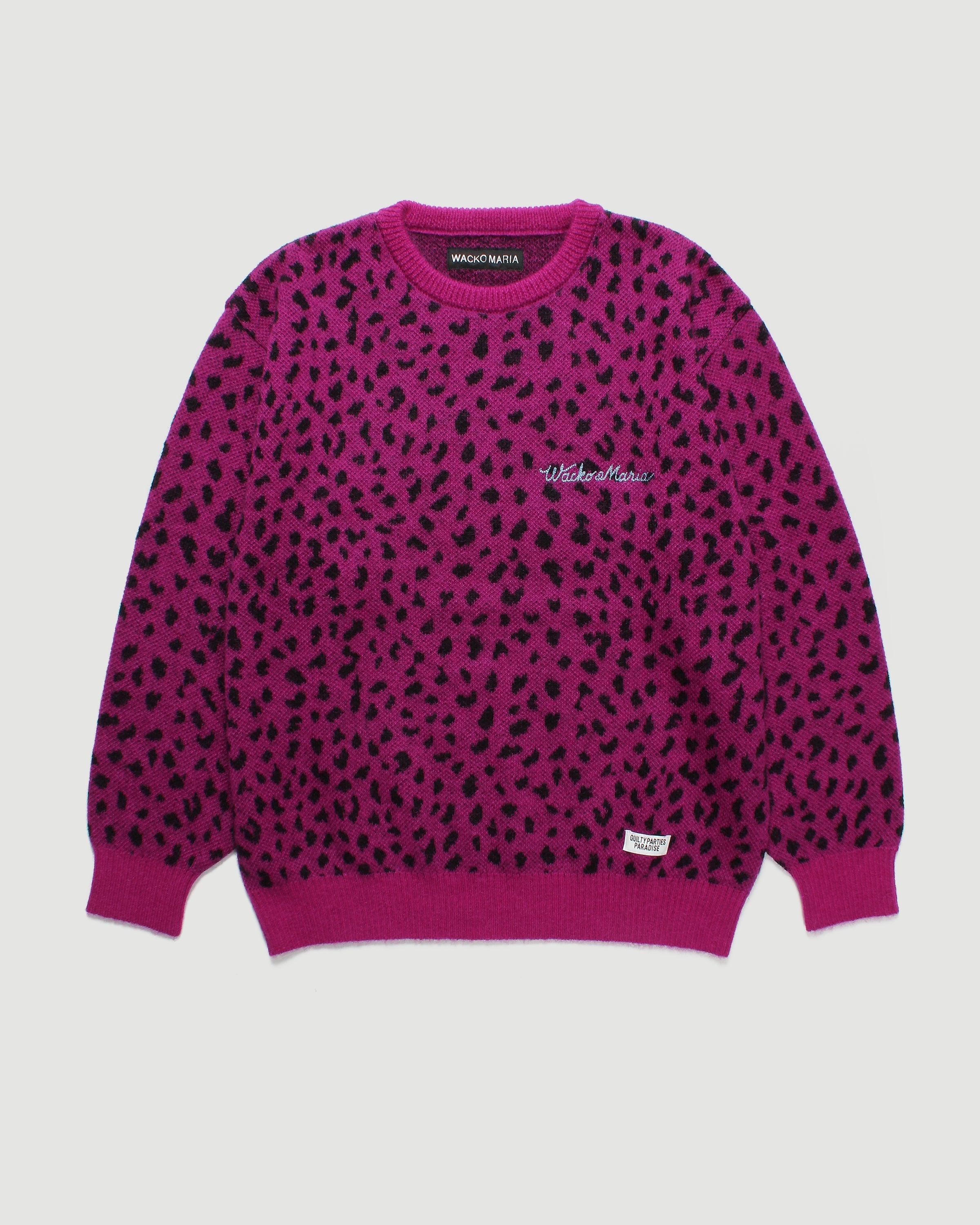 Wacko Maria – Leopard Mohair Crew Neck Sweater (Type-2) Magenta