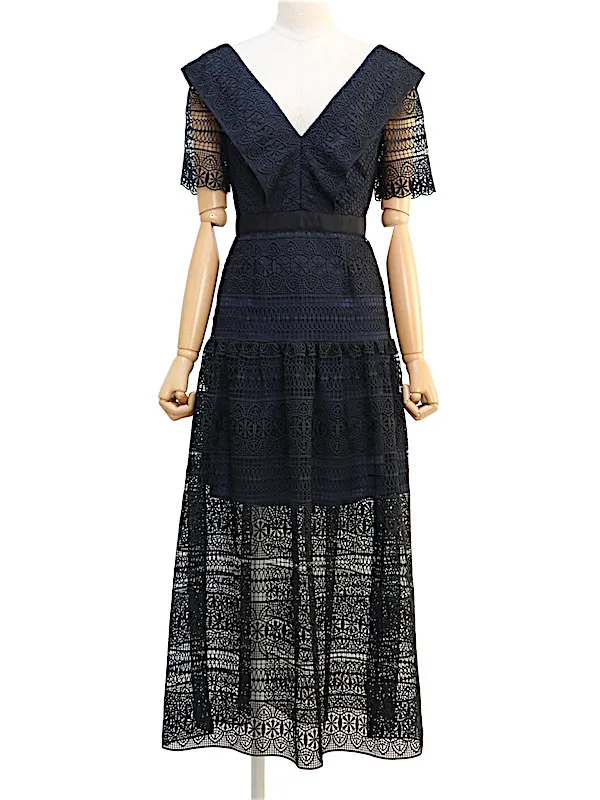 SELF PORTRAIT（セルフポートレイト） レースロングドレス（ブラック