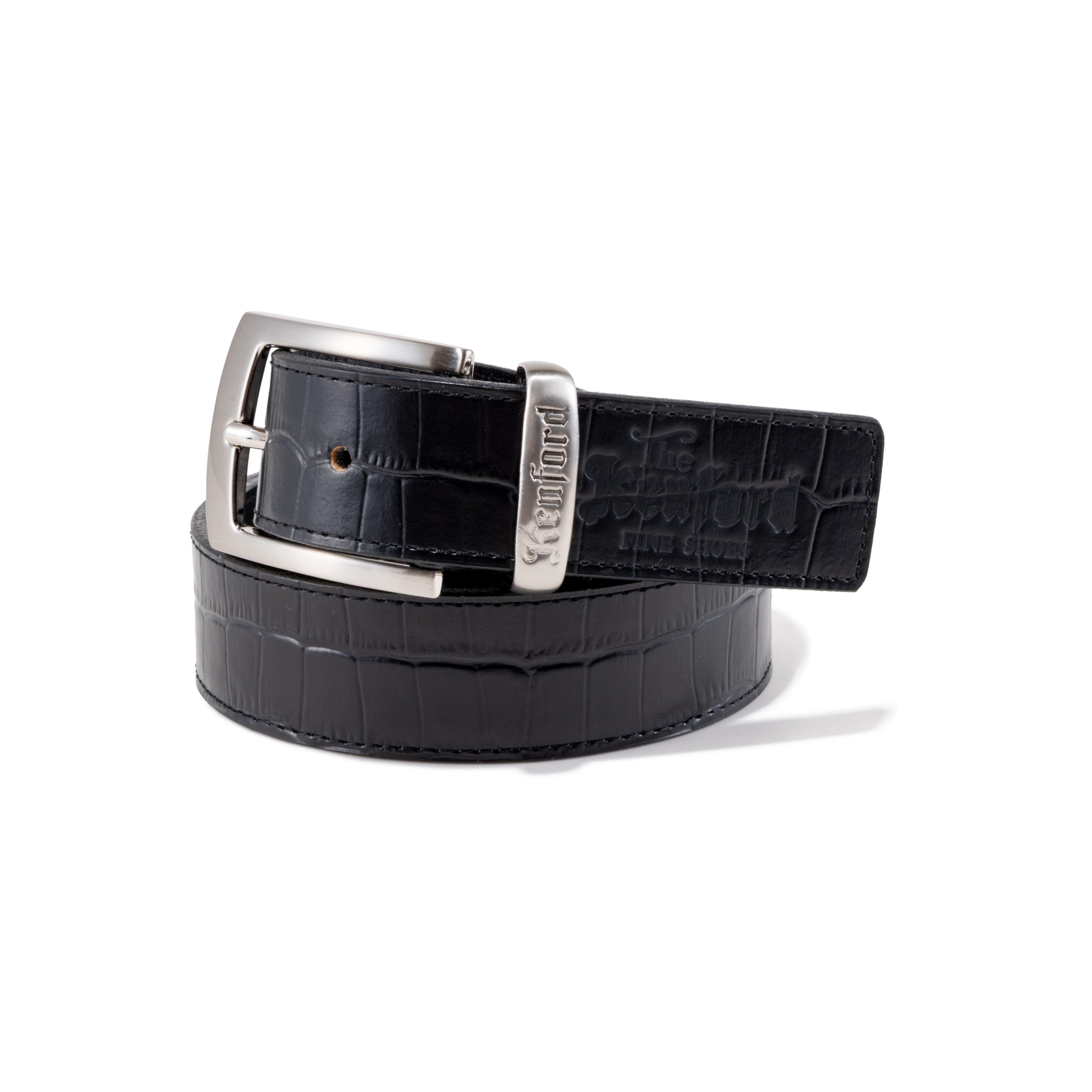 EMBOSSED LEATHER BELT / BLACK CROCODILE – THE KENFORD FINESHOES