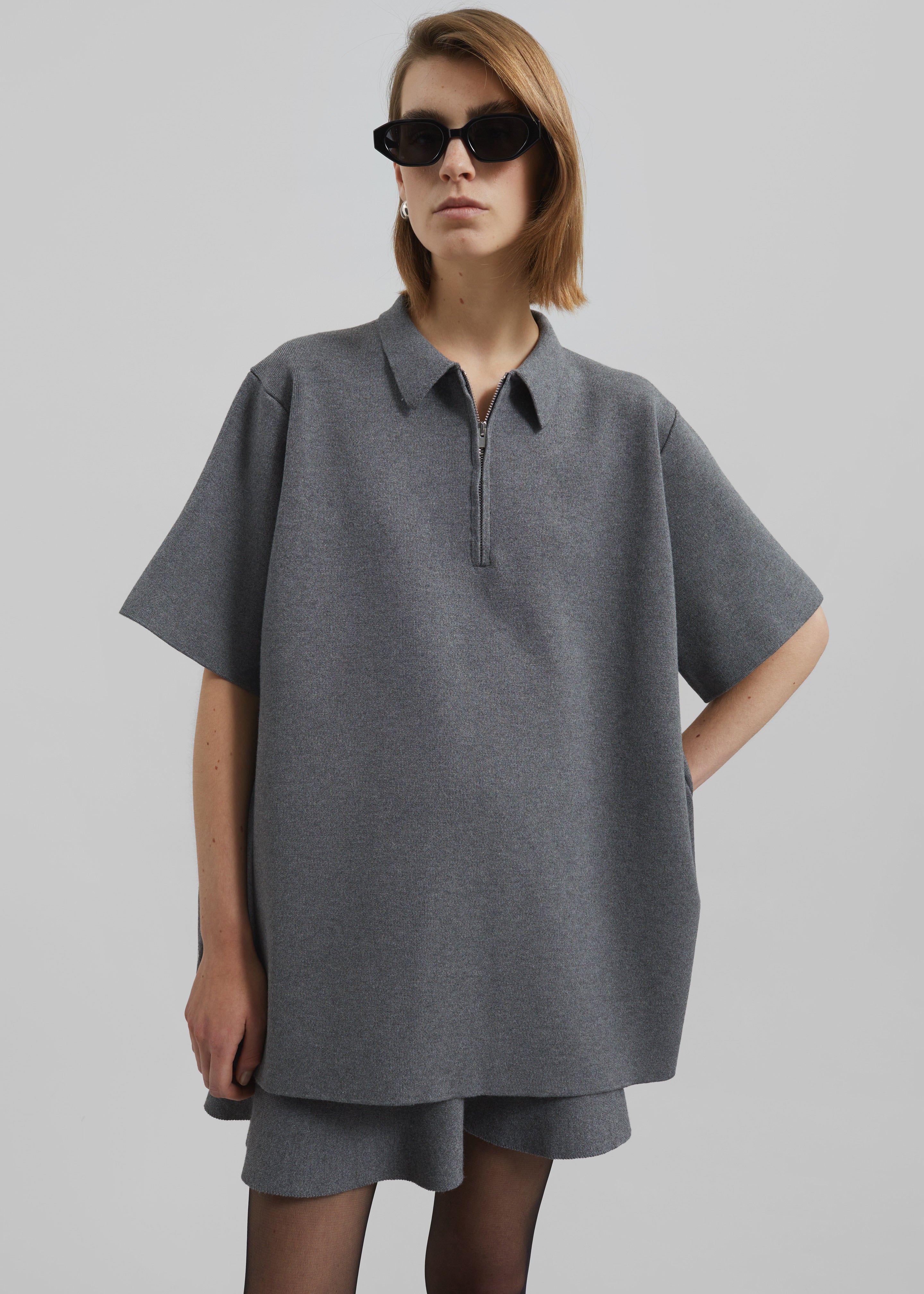 Riya Zip-Up Polo - Grey – The Frankie Shop