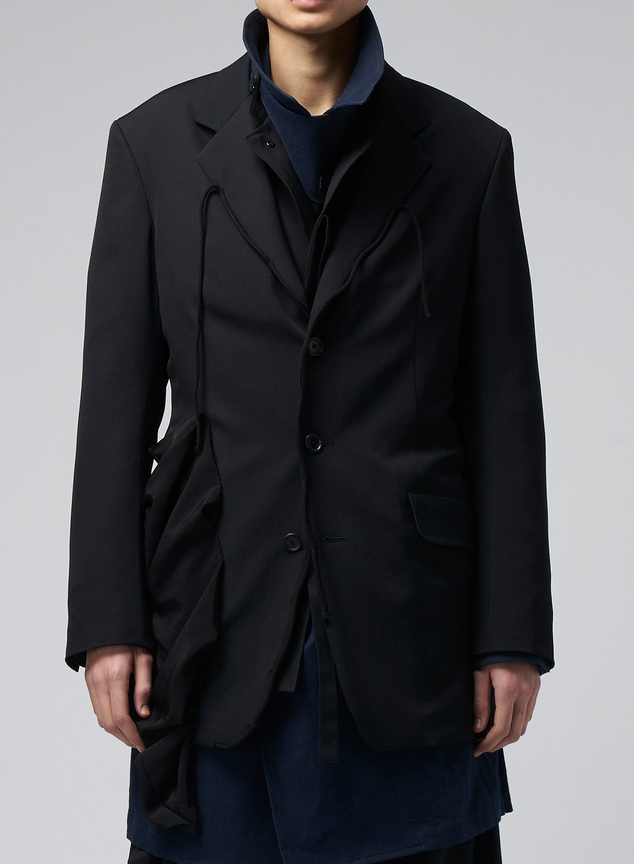 WOOL GABARDINE LEFT SIDE DRAPED JACKET – THE SHOP YOHJI YAMAMOTO