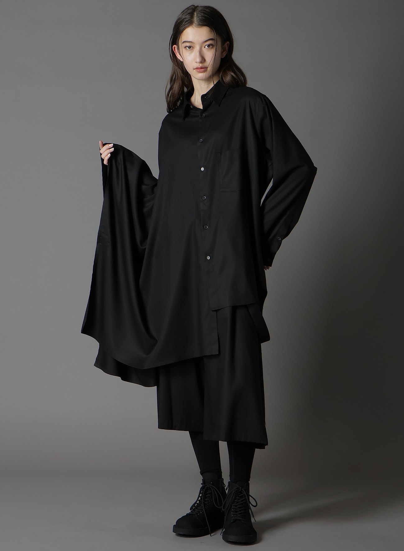 TR VIYELLA CAPE DOCKING SHIRT(FREE SIZE Black): Ground Y｜THE SHOP