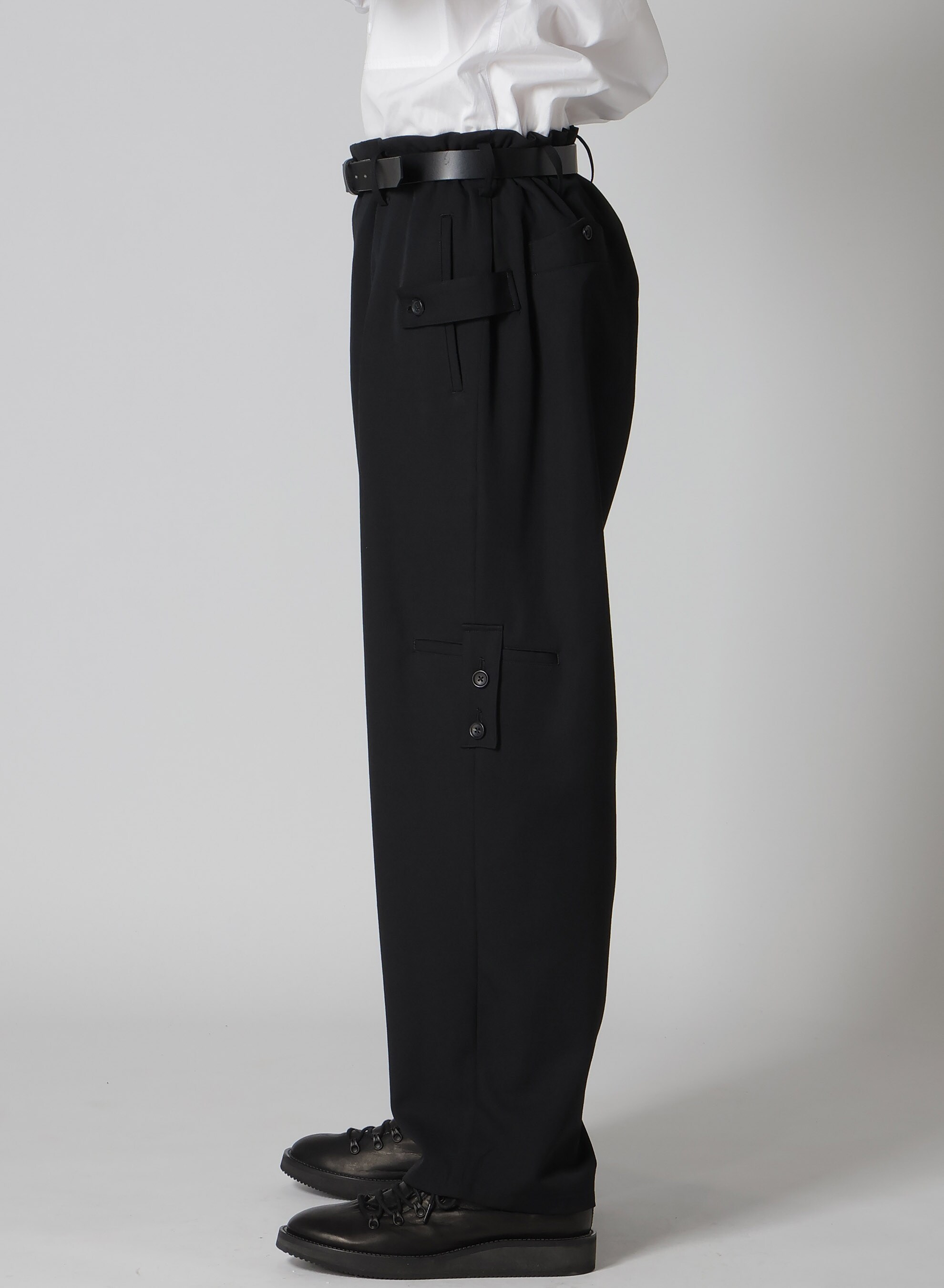 WOOL GABARDINE TUCK TAB PANTS(S BLACK): Soldes｜THE SHOP YOHJI