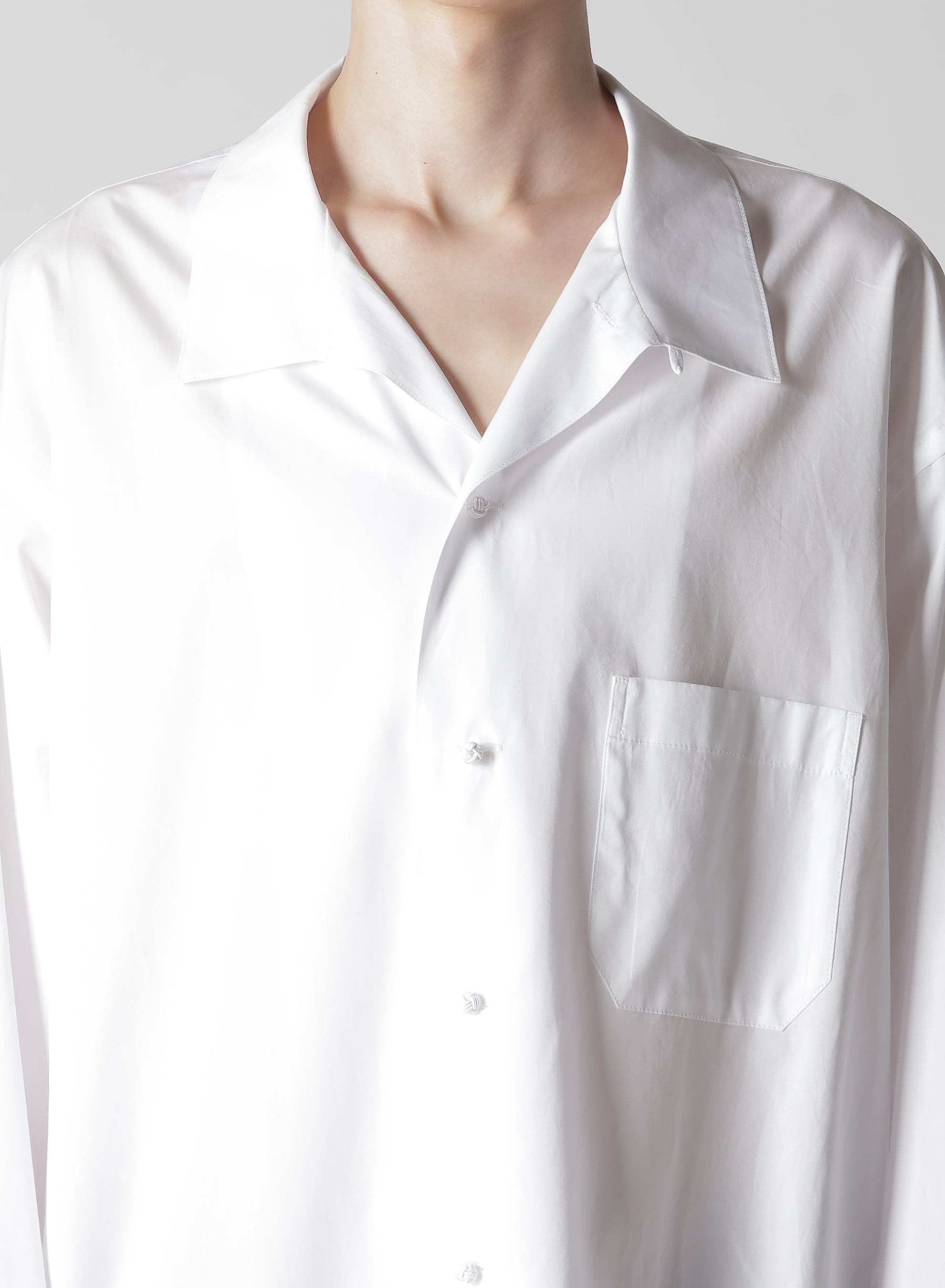 P・100/2 BROAD KNOT BUTTONS OPEN COLLAR SHIRT(S WHITExWHITE