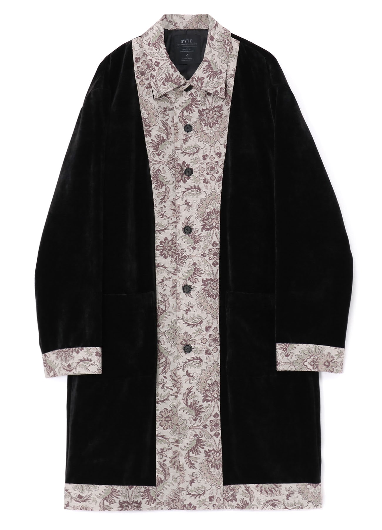VELVETEEN LONG COAT WITH GOBELINS JACQUARD SWITCHED DESIGN(M Black
