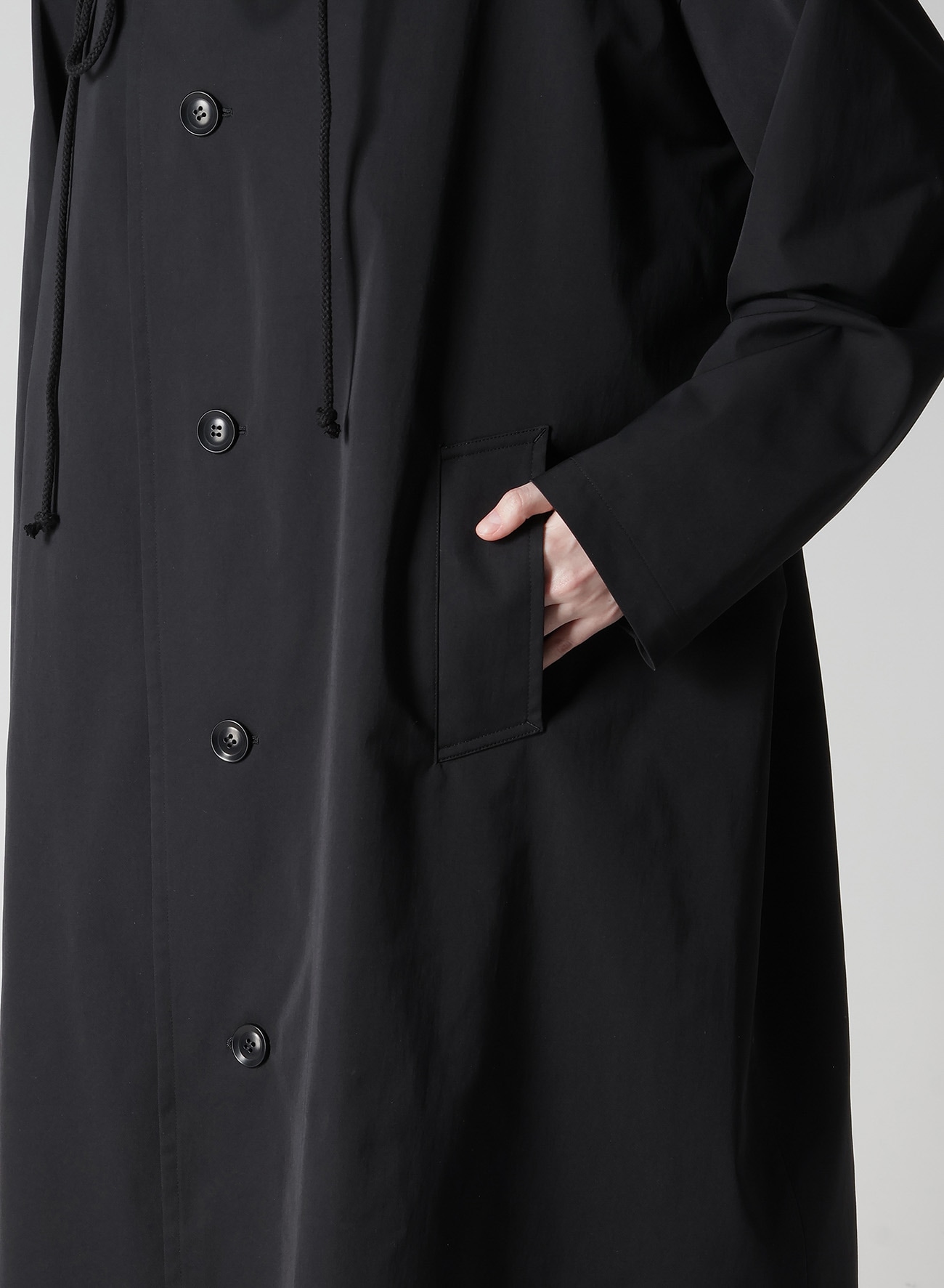 PE TWILL WATER REPELLENT HOODIED COAT(XS Black): Y's｜THE SHOP
