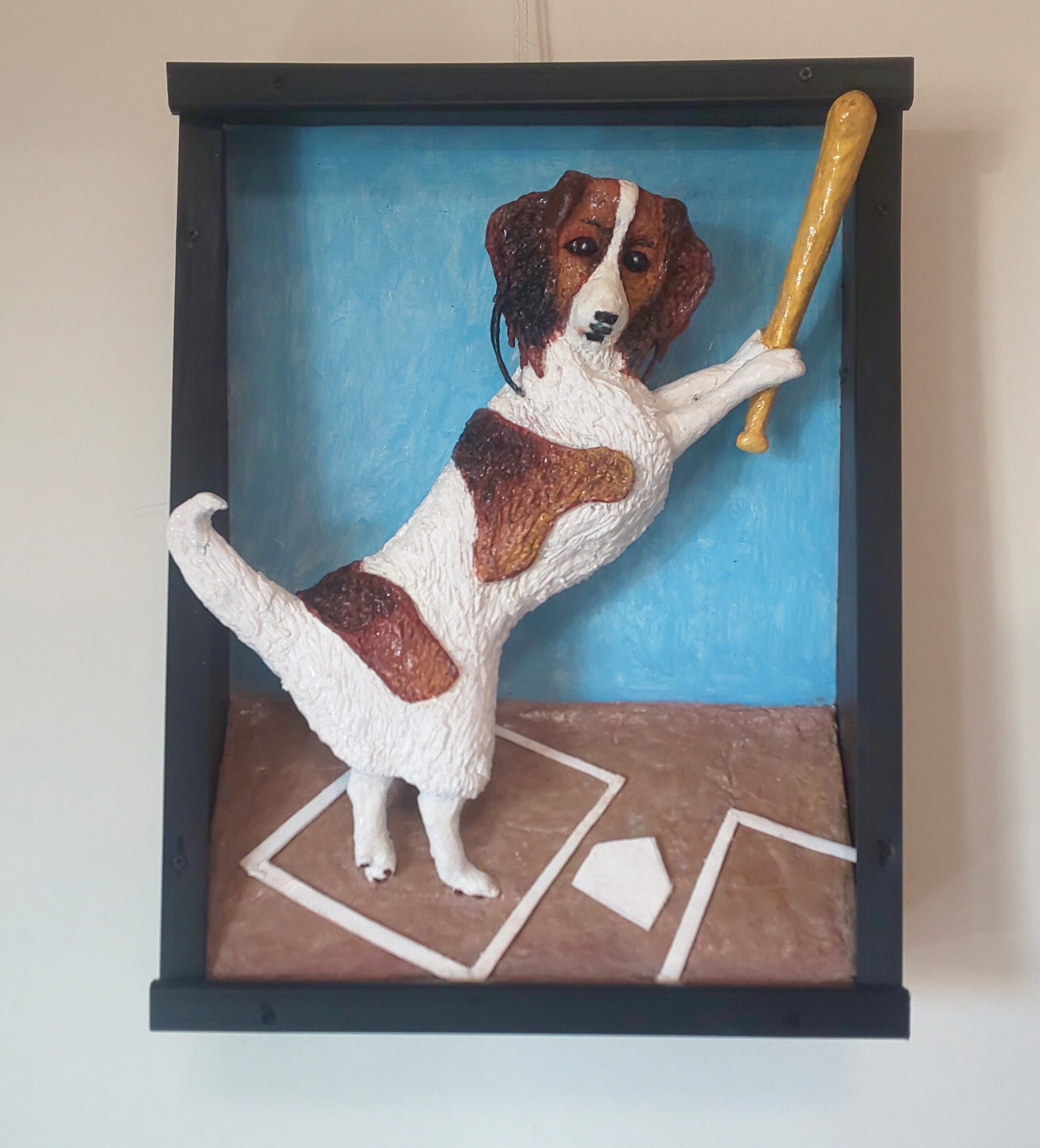 デコピン、打席に立つ」（立体絵画）） | 山川善作 ｜インテリア絵画