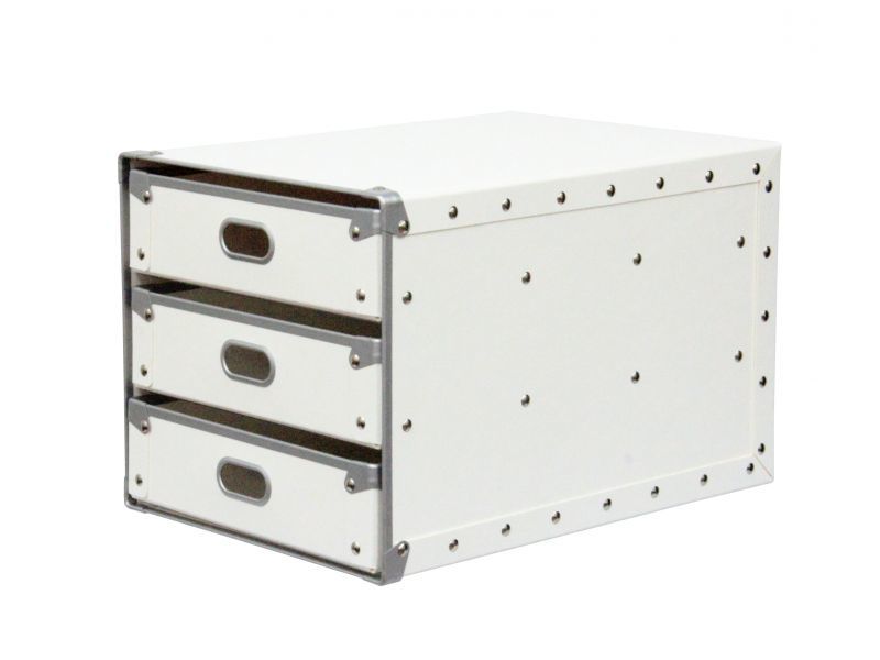 硬質パルプボックス 3段書類引出 ホワイト - 安達紙器工業株式会社