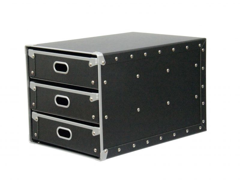 硬質パルプボックス 3段書類引出 ブラック - 安達紙器工業株式会社