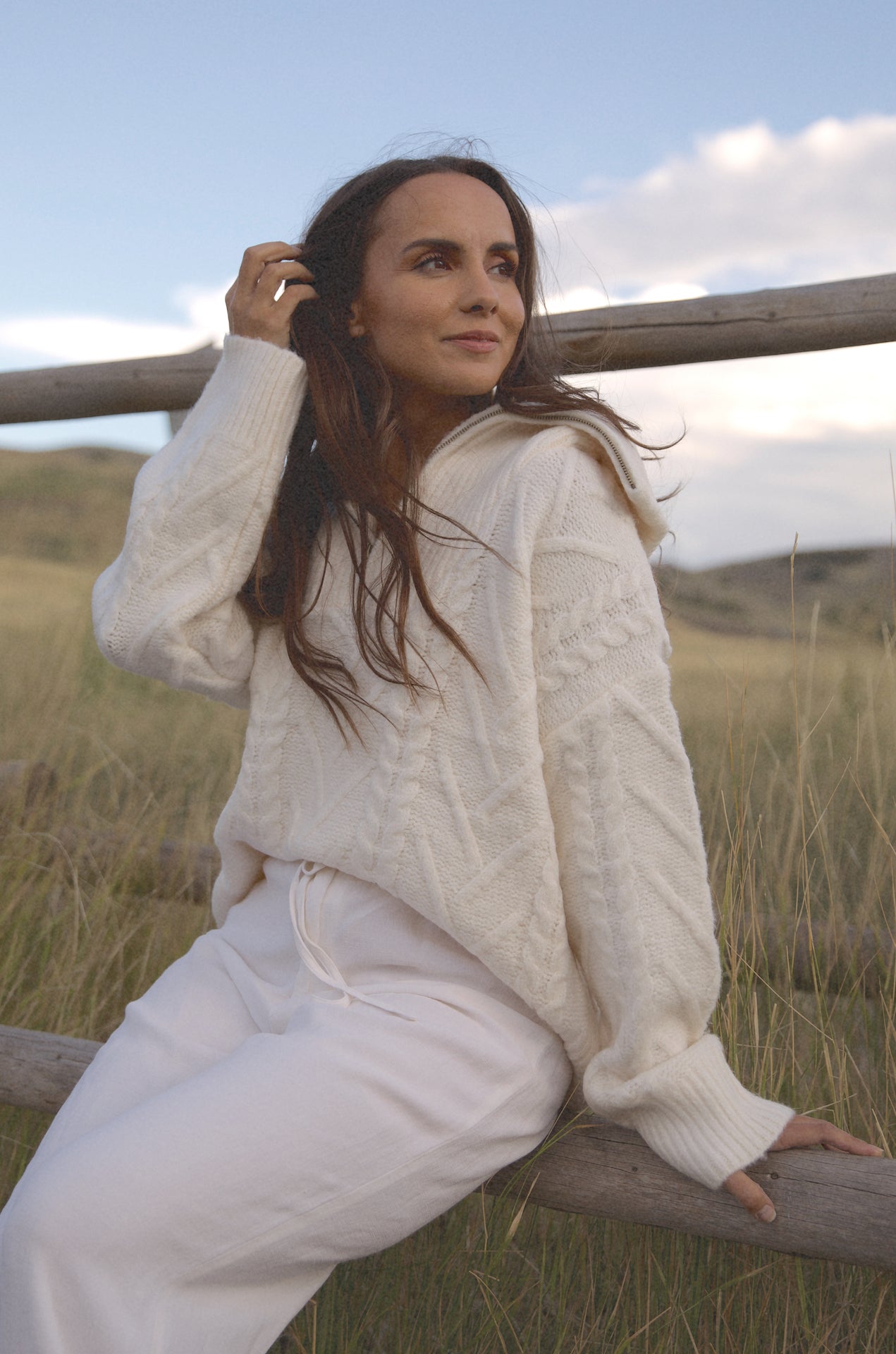 White Cable Knit Half Zip Sweater