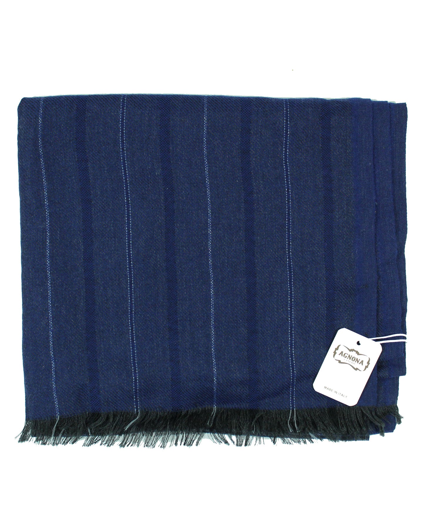 Agnona Scarf Dark Blue Stripe - Wool Cashmere Shawl - Tie Deals