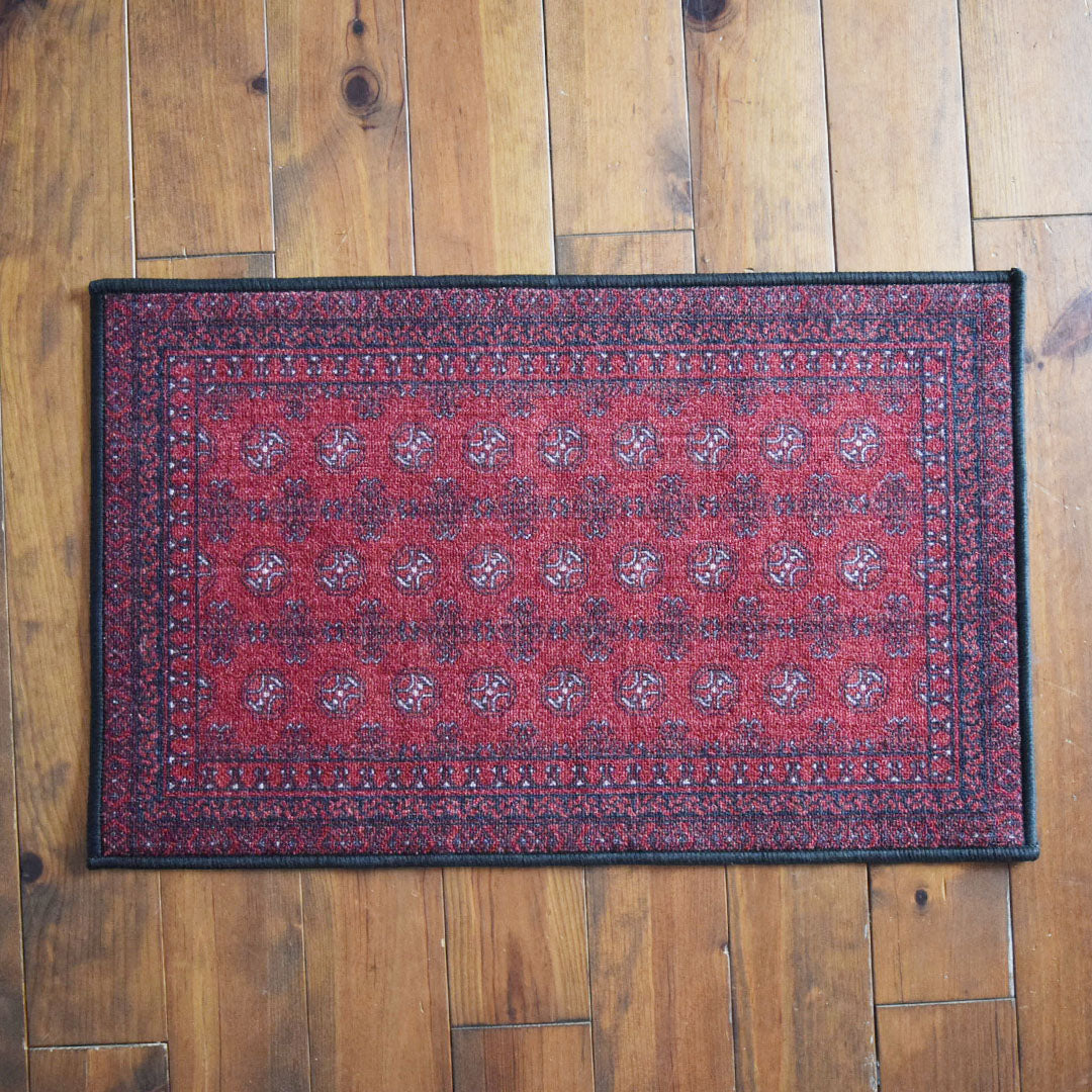 ヴィンテージ風ミニラグマット TOCORU Series アフガン ループ レッド