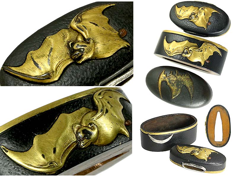 日本刀の縁頭｜赤銅槌目地三日月に蝙蝠図｜日本刀専門店・東京【十拳】