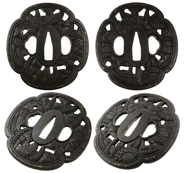 黒色 鉄製 花装飾 鍔 黒色 鉄製 花装飾 鍔 価格）販売品 鍔トップ