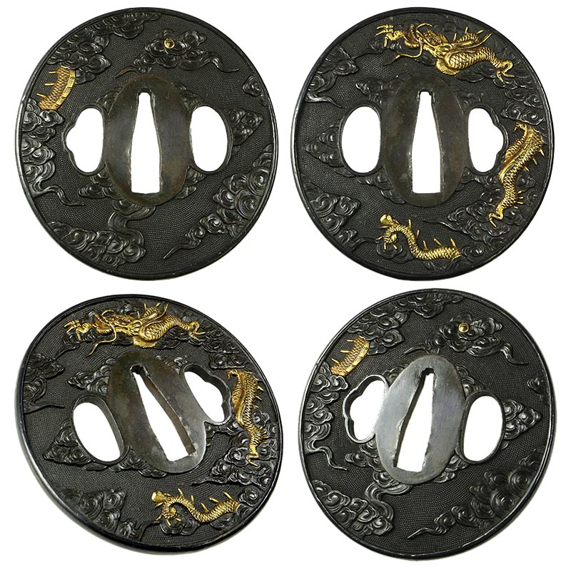 閑寂堂】蔵出時代 銅製 刀鍔24點 皮カバー◇骨董美術◇/武具