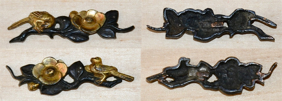 枝椿小禽図目貫 無銘 京金具師 保存刀装具鑑定書 Menuki （No